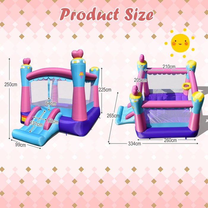 Princess Theme Play Arena - Bounce House with Slide and Basketball Rim, No Blower Included - Ideal for Girls, Perfect for Outdoor Fun and Birthday Parties