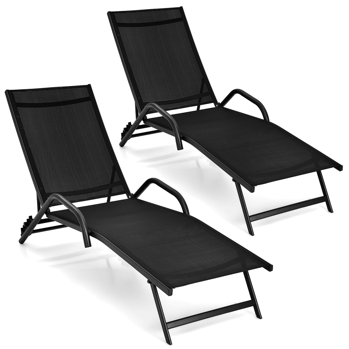 Outdoor Chaise Lounge Set of 2 - Breathable Seat Offers Increased Comfort, Black Design - Ideal for Patio Use and Summertime Relaxation