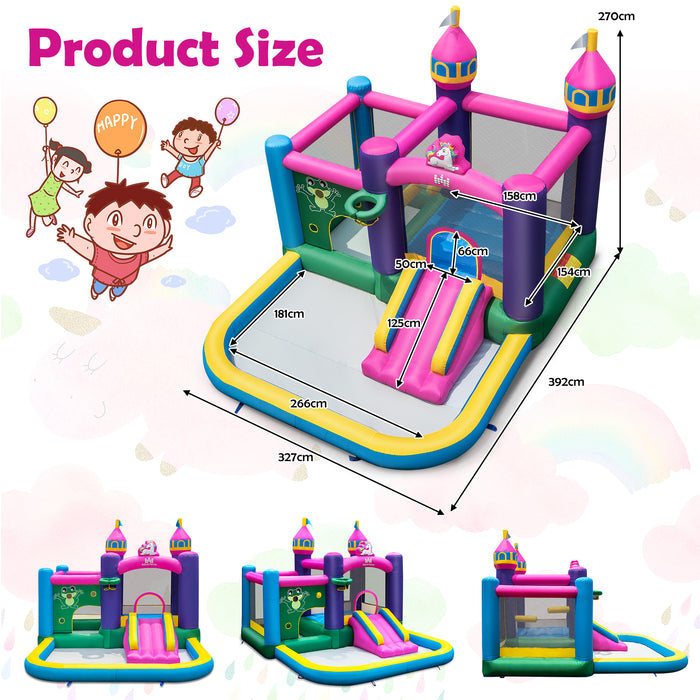 6-in-1 Inflatable Bounce House with 680W Blower - Fun and Safe Play Center with Slide for Kids - Ideal for Parties and Backyard Entertainment