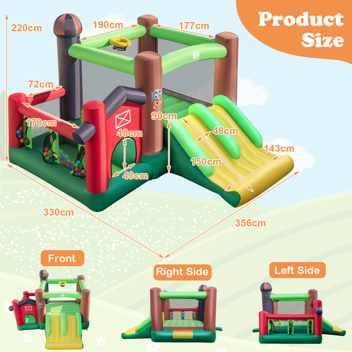 Inflatable Bounce House with 680W Blower - 6-in-1 Funhouse with Double Slides - Ideal Outdoor Entertainment for Kids
