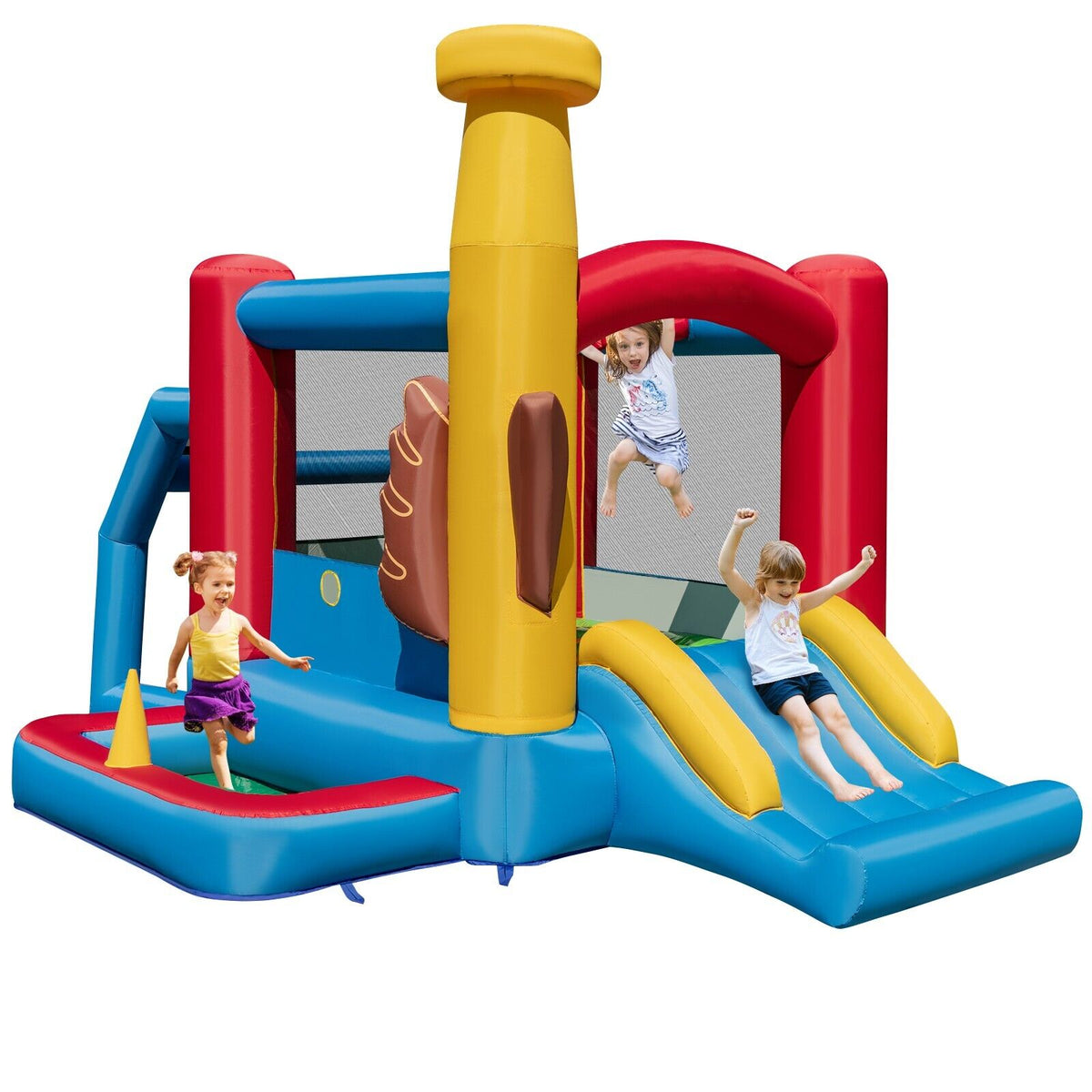 Children Inflatable Rides Inflatable Kids Bouncy Castle with Slide and 680W Blower — Shopsta UK