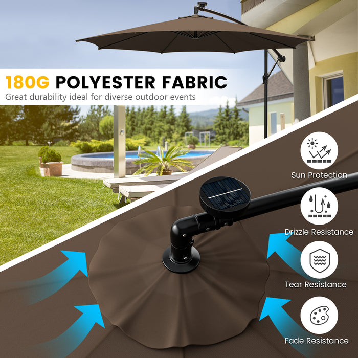 Solar-Powered Offset Umbrella, Model 303 CM - Patio Umbrella with 112 LED Lights in Vibrant Red - Perfect Outdoor Shade Solution for Garden Lovers