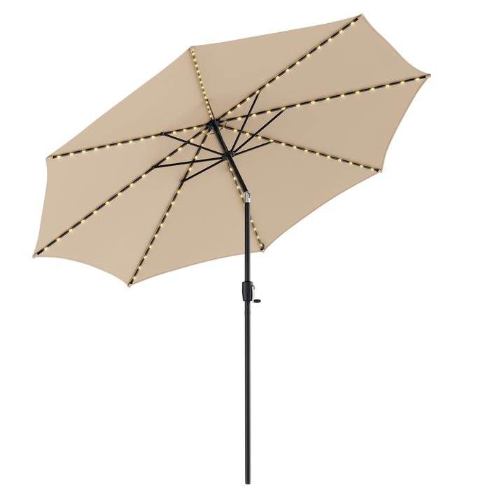 3M - Beige Patio Umbrella with 112 Solar Powered LED Lights & Crank Handle - Perfect for Nighttime Outdoor Enjoyment