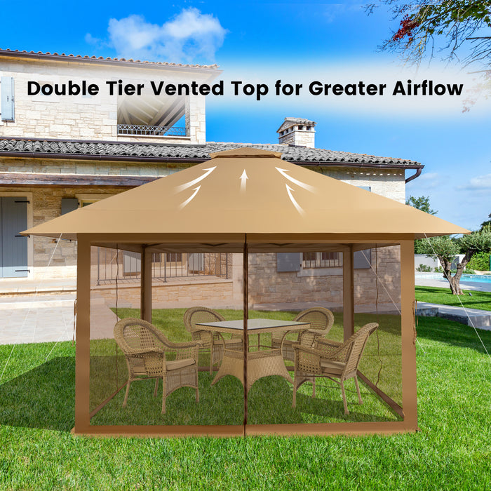 Pop-up Gazebo 4x4m, Model Brown - Mesh Sidewalls, Adjustable Height, Instant Setup - Perfect Outdoor Shelter for Garden Events and Parties