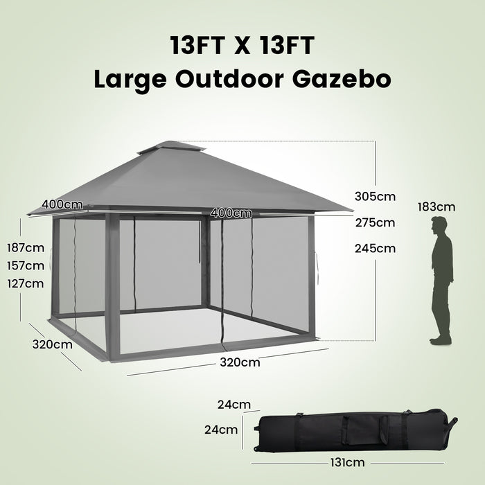 Pop-up Gazebo 4x4m, Model Brown - Mesh Sidewalls, Adjustable Height, Instant Setup - Perfect Outdoor Shelter for Garden Events and Parties