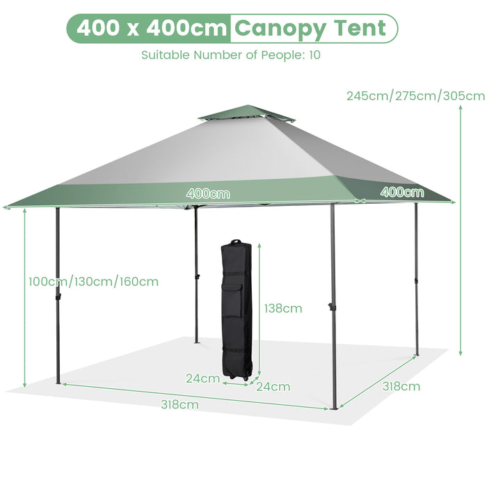 Pop Up Gazebo 4m x 4m - Green Shade with 4 Reinforced Ribs and Widen Eaves - Ideal Outdoor Shelter for Garden Activities
