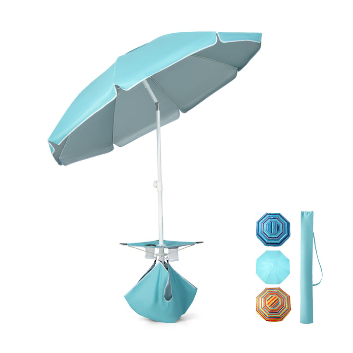 2M - Beach Umbrella with Cup Holder, Table and Sandbag in Blue - Ideal for Beachgoers and Outdoor Enthusiasts