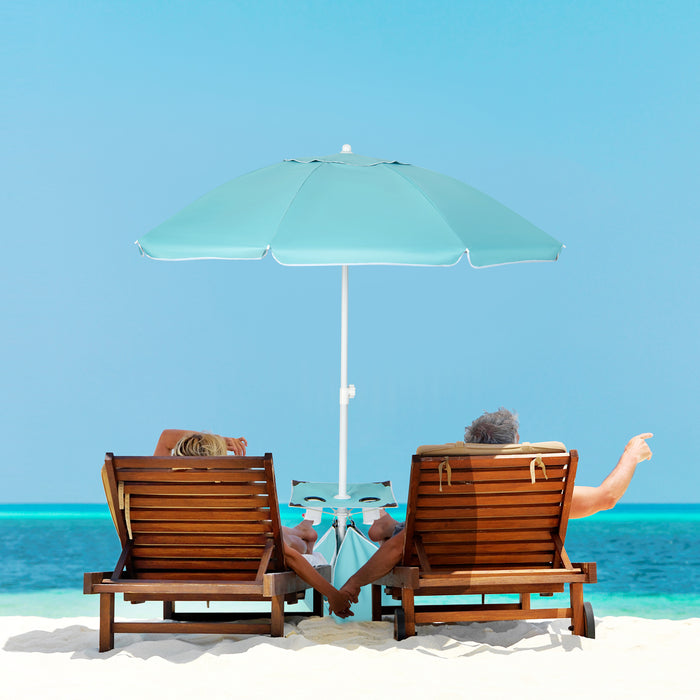 2M - Beach Umbrella with Cup Holder, Table and Sandbag in Blue - Ideal for Beachgoers and Outdoor Enthusiasts