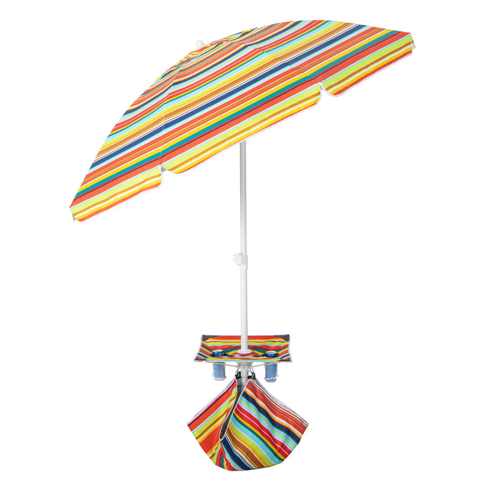 2M - Beach Umbrella with Cup Holder, Table and Sandbag in Blue - Ideal for Beachgoers and Outdoor Enthusiasts