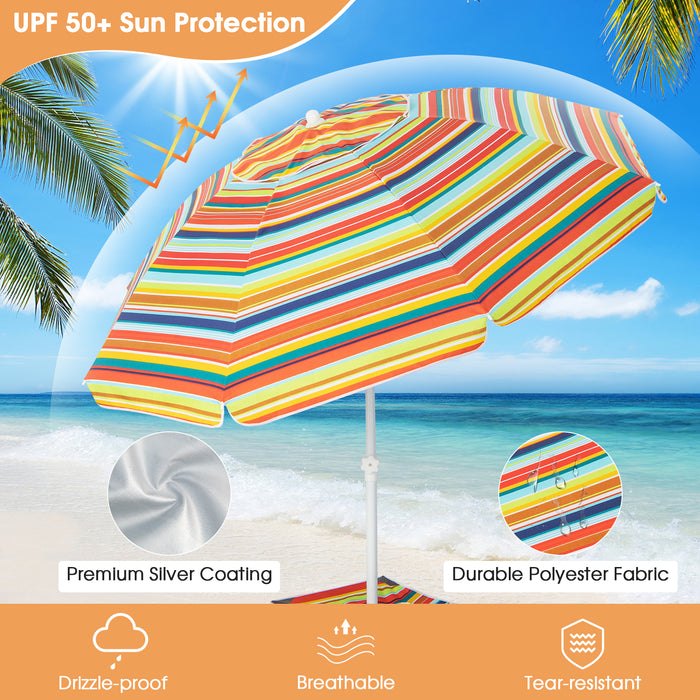 2M - Beach Umbrella with Cup Holder, Table and Sandbag in Blue - Ideal for Beachgoers and Outdoor Enthusiasts