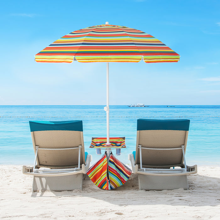 2M - Beach Umbrella with Cup Holder, Table and Sandbag in Blue - Ideal for Beachgoers and Outdoor Enthusiasts