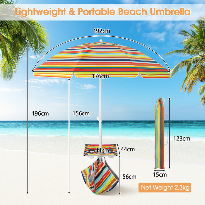 2M - Beach Umbrella with Cup Holder, Table and Sandbag in Blue - Ideal for Beachgoers and Outdoor Enthusiasts