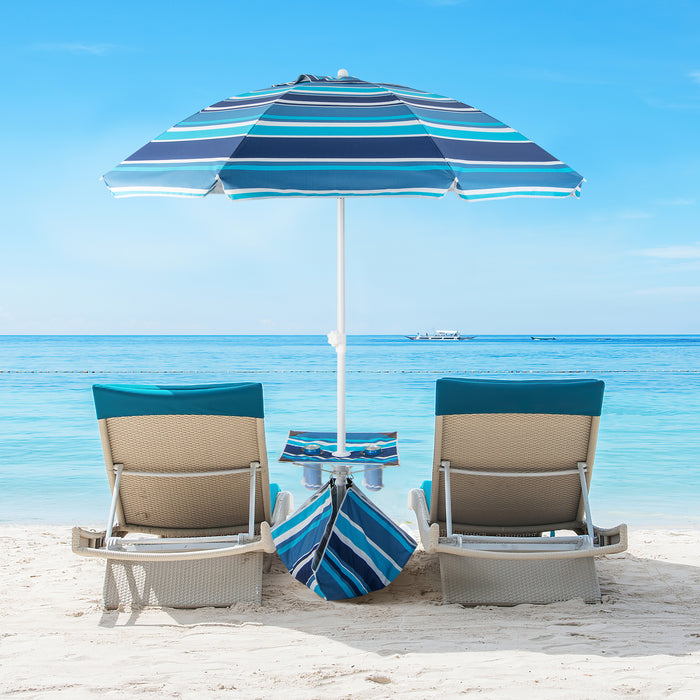 2M - Beach Umbrella with Cup Holder, Table and Sandbag in Blue - Ideal for Beachgoers and Outdoor Enthusiasts