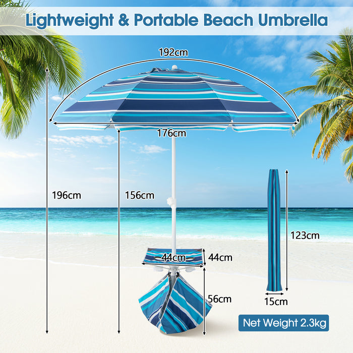 2M - Beach Umbrella with Cup Holder, Table and Sandbag in Blue - Ideal for Beachgoers and Outdoor Enthusiasts