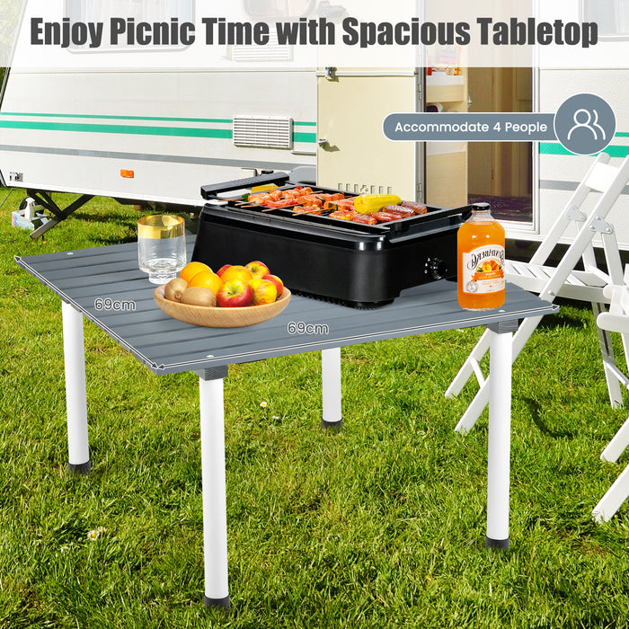 Portable Grey Folding Table - Roll Up Picnic Essential with Carry Bag - Ideal for Campers and Outdoor Enthusiasts