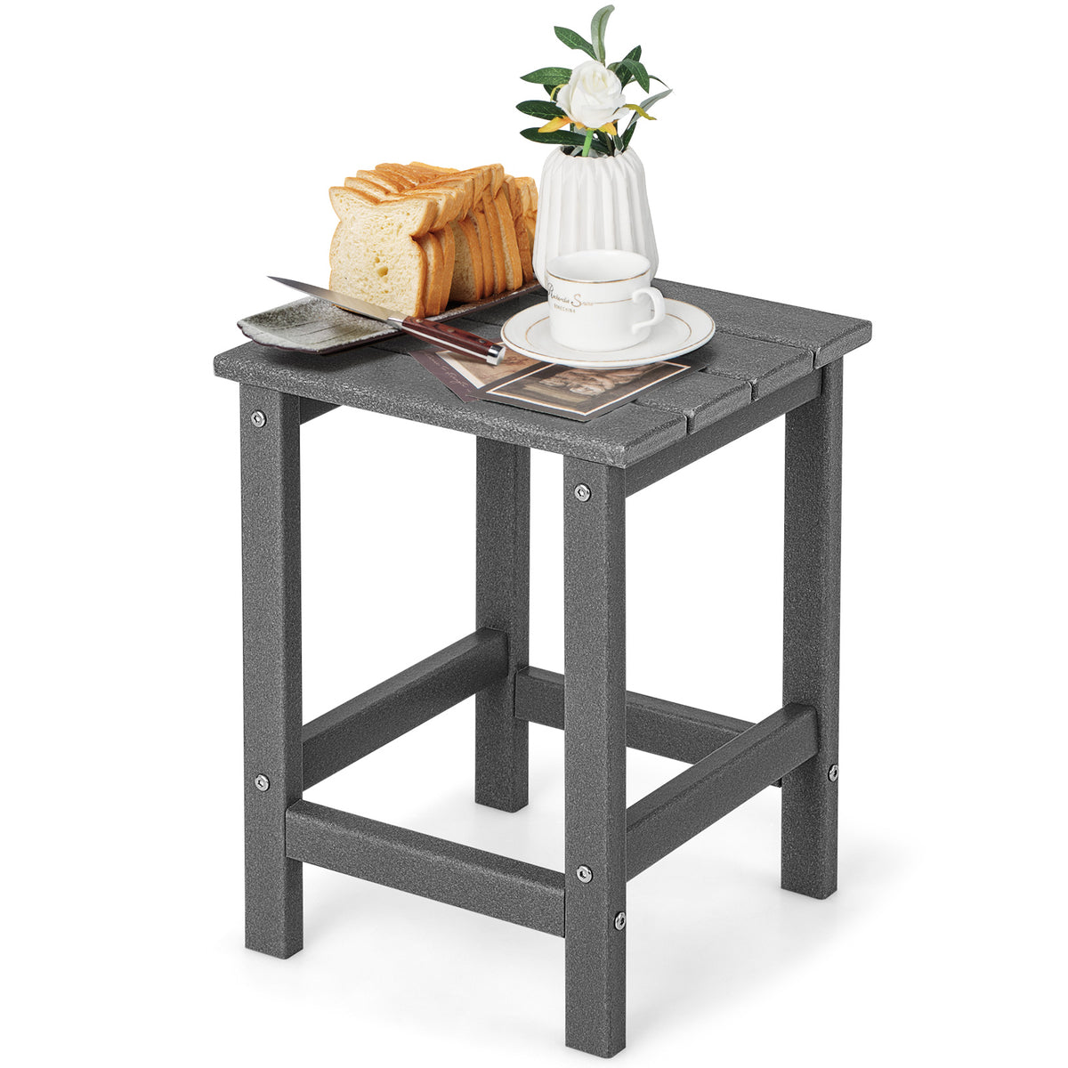 Black HDPE Patio Side Table - Square Outdoor Furniture Perfect for Balcony, Backyard, and Lawn - Ideal for Leisure Time and Outdoor Relaxation