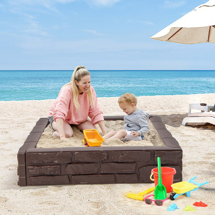 Backyard Discovery Sandbox - With Protective Cover and Bottom Liner in Brown - Ideal for Outdoor Playtime for Kids