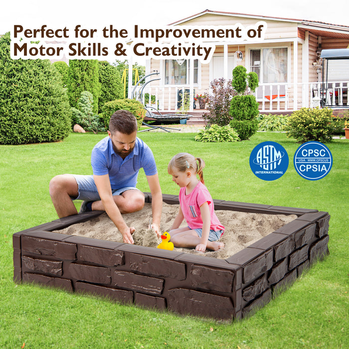 Backyard Discovery Sandbox - With Protective Cover and Bottom Liner in Brown - Ideal for Outdoor Playtime for Kids