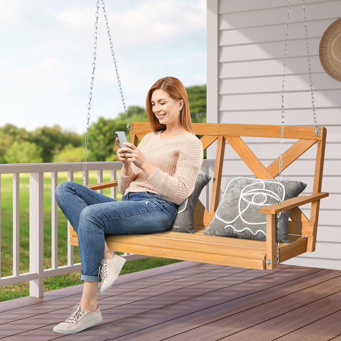 2-Person Swing Chair - Porch Seating with Adjustable Chains, Natural Finish - Perfect for Outdoor Relaxation and Entertaining