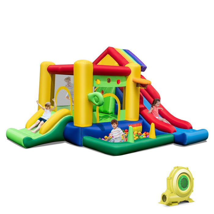 Inflatable Bouncy Castle - Dual Slides, Climbing Wall, and 680W Blower Included - Ideal for Children's Parties and Events
