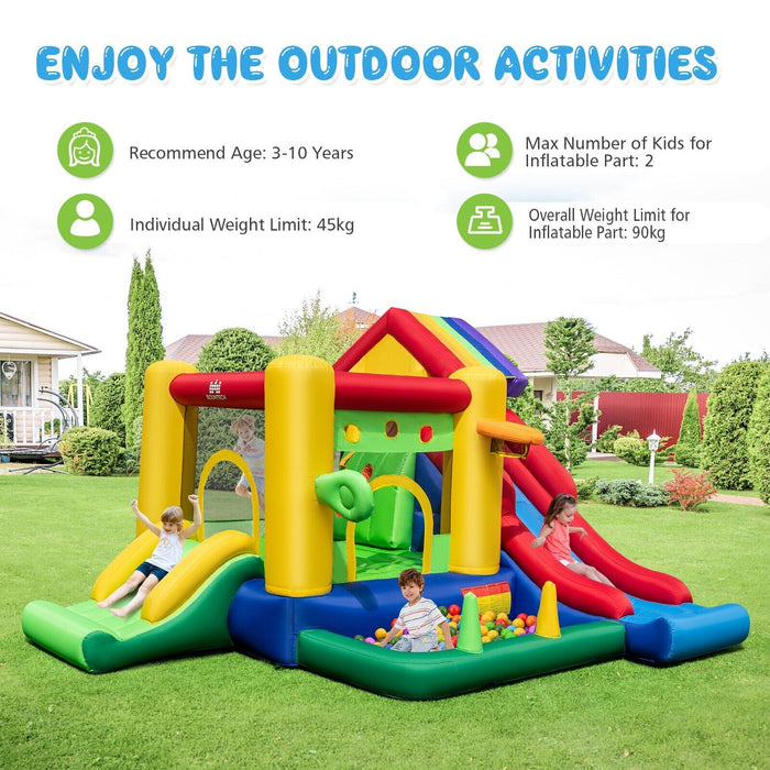 Inflatable Bouncy Castle - Dual Slides, Climbing Wall, and 680W Blower Included - Ideal for Children's Parties and Events