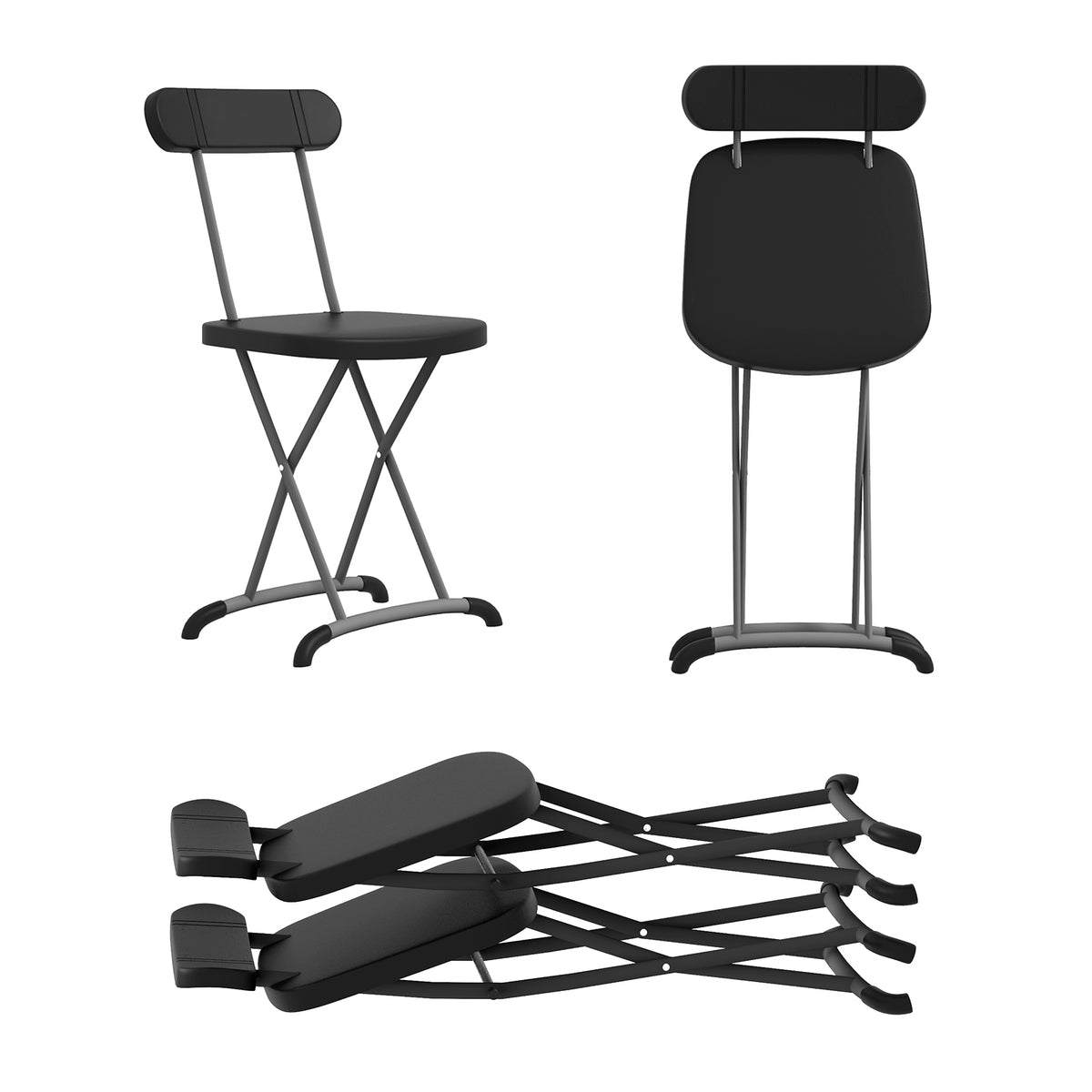 Metal Folding Stool - Indoor and Outdoor Use, Sturdy Frame with Ergonomic Backrest in Black - Ideal for Comfortable Seating Solutions