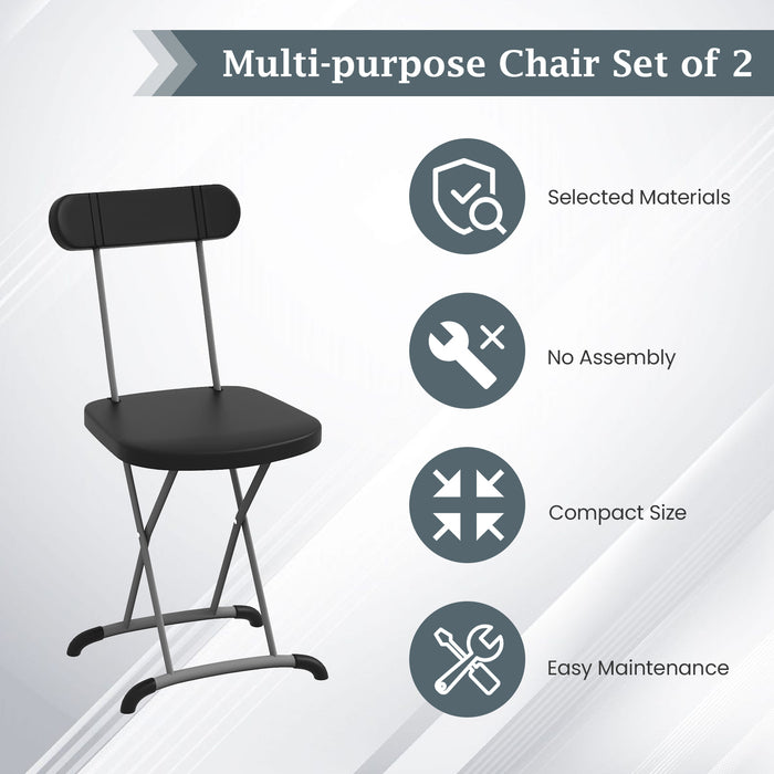 Metal Folding Stool - Indoor and Outdoor Use, Sturdy Frame with Ergonomic Backrest in Black - Ideal for Comfortable Seating Solutions