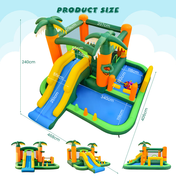 8-in-1 Tropical Inflatable - Bounce House with Dual Ball Pit Pools - Ideal Entertainment for Kids Parties