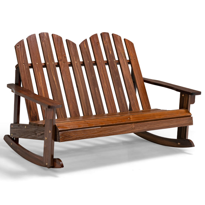 Adirondack 2-Person Rocking Chair - Outdoor Rustic Brown Rocking Bench - Perfect for Patio Relaxation and Rustic Outdoor Decor