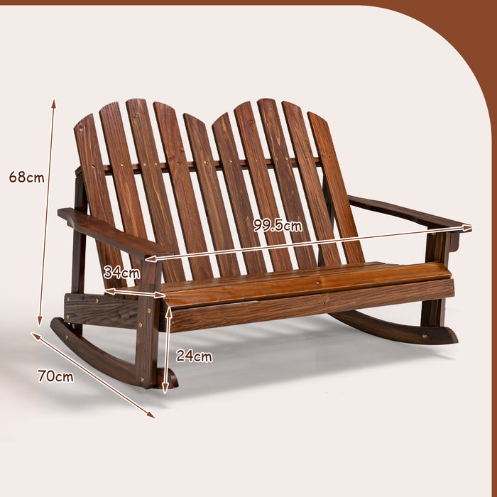 Adirondack 2-Person Rocking Chair - Outdoor Rustic Brown Rocking Bench - Perfect for Patio Relaxation and Rustic Outdoor Decor