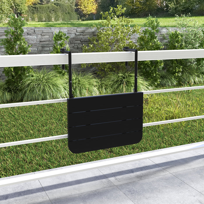 Patio Black Folding Railing Table - Features Adjustable 3-Level Height - Ideal for Space Saving Outdoor Furniture