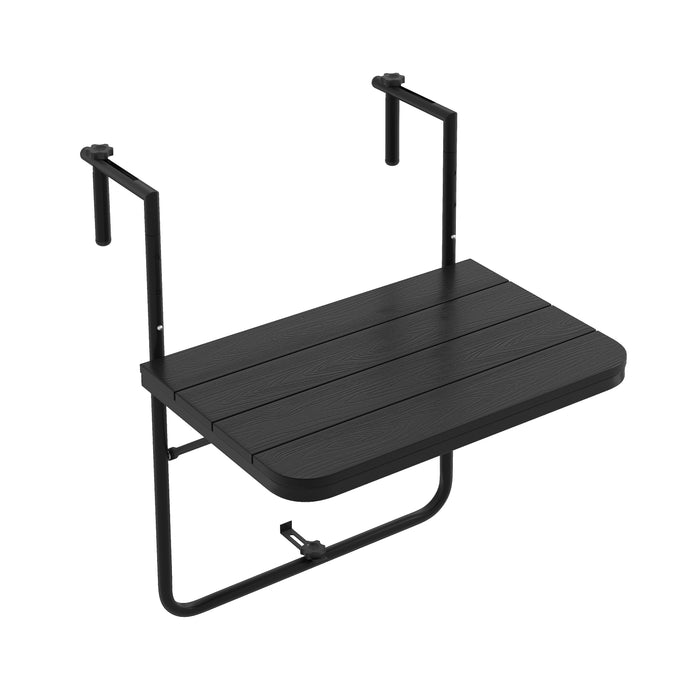 Patio Black Folding Railing Table - Features Adjustable 3-Level Height - Ideal for Space Saving Outdoor Furniture