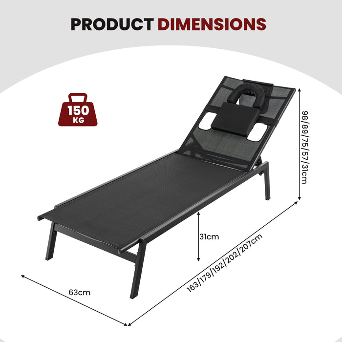 Lounge Chair for Patio - Black Sunbathing Seating Comfort - Ideal for Outdoor Relaxation and Leisure Activities