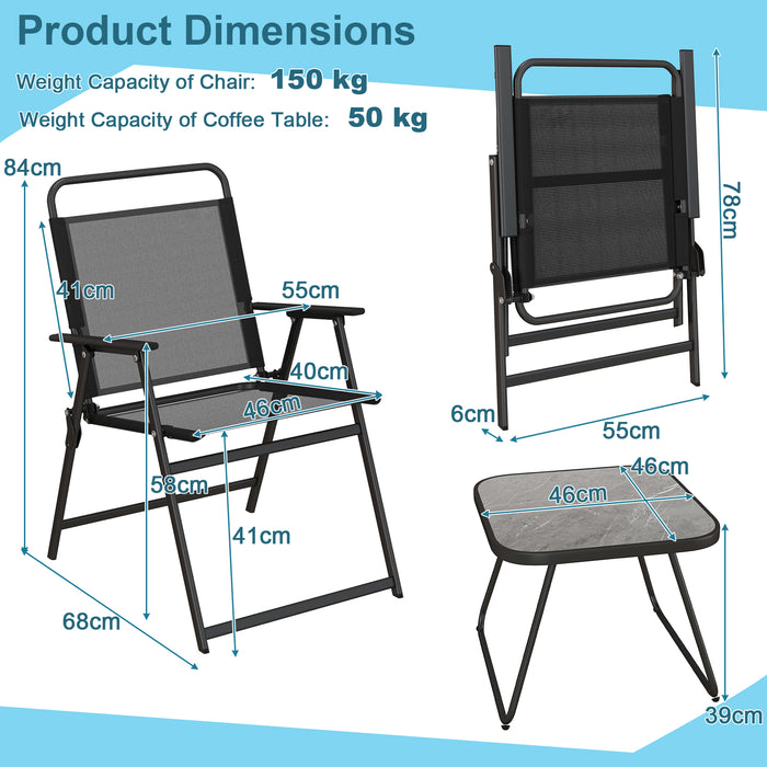 3 Piece Patio Set - Foldable Conversation Furniture, Perfect for Backyard, Poolside, Balcony – Ideal Outdoor Seating Solution