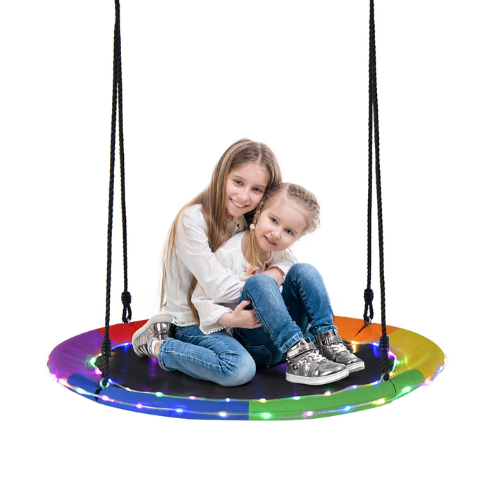 Tree Swing Seat With LED Light - 100cm Round Hanging Swing in Blue - Perfect For Outdoor Night-Time Fun