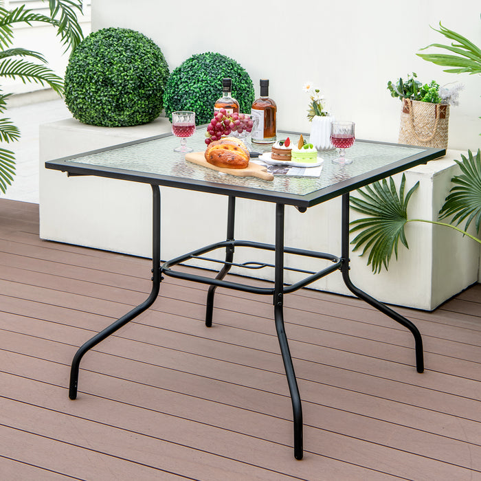 Patio Dining Table with Tempered Glass - Outdoor Furniture with Umbrella Hole (Umbrella Not Included) - Perfect for Garden and Patio Entertaining