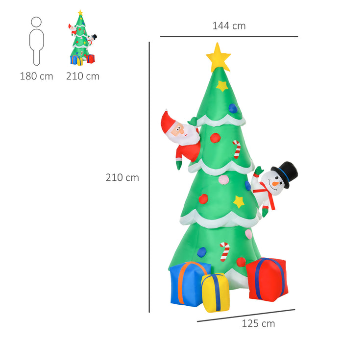 Inflatable Christmas Tree with LED Lights - 7ft Tall with Santa, Snowman & Gift Box - Outdoor Lawn and Garden Holiday Decoration