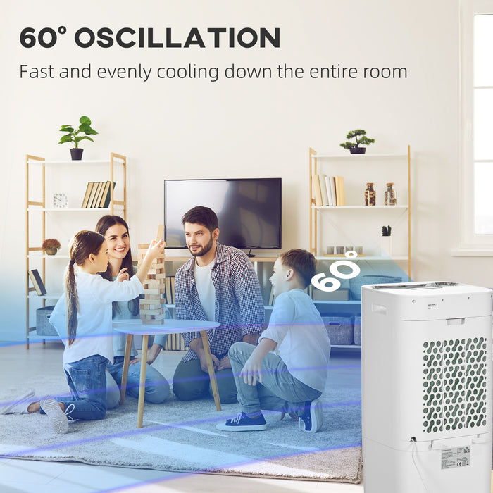 Mobile Air Cooler with 15L Water Tank - Oscillating Cooling Fan and Humidifier with Remote Control - Ideal for Home and Office Use with Timer Function