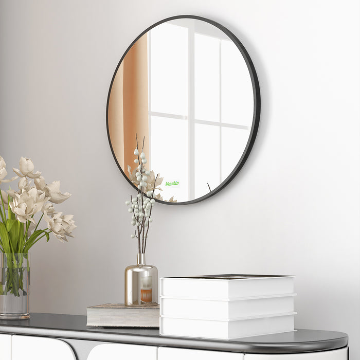 Aluminium-Framed Round Wall Mirror 50x50 cm - Sleek Modern Bathroom & Makeup Accessory, Black - Ideal for Elegant Washrooms and Living Spaces