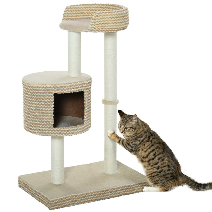 Cat Tree Tower with Multiple Levels - Kitten Climbing Frame with Jute Scratching Posts, Condo Perch, and Plush Fabric - Ideal Playhouse & Lounging Area for Cats
