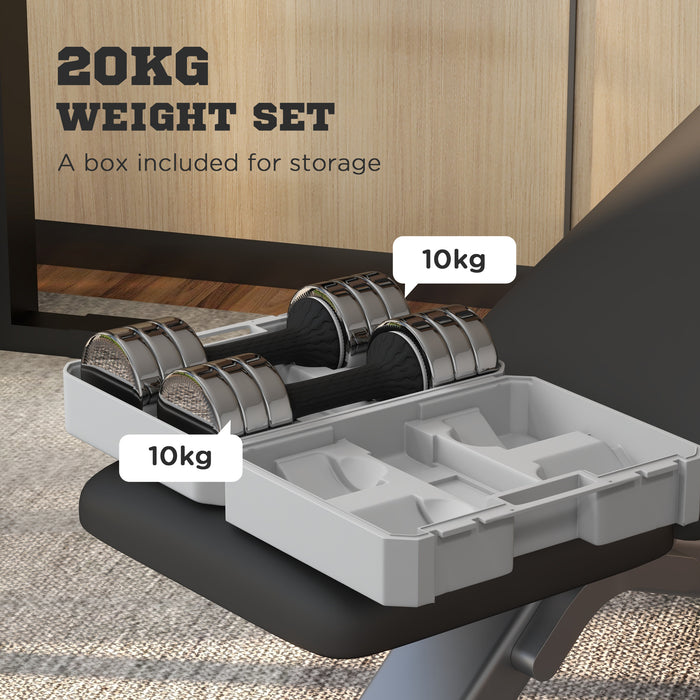 Adjustable Dumbbell Set – 20kg Total with Convenient Storage Box – Home Gym Equipment for Strength Training
