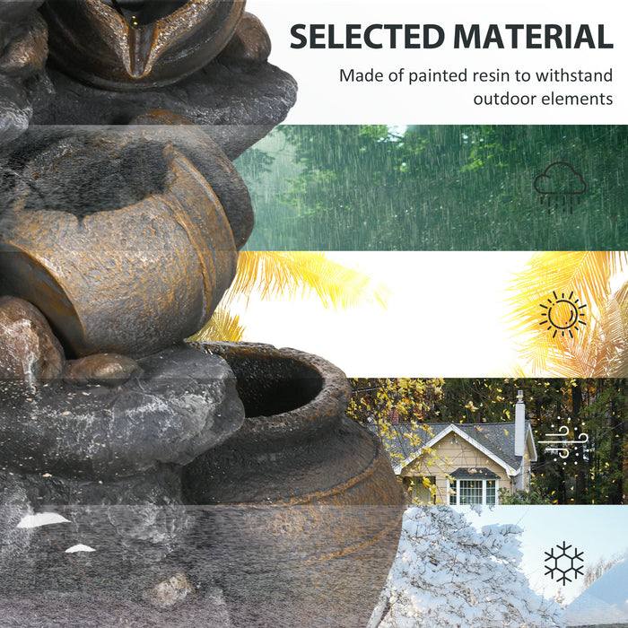 Solar-Powered 4-Tier Jar Fountain with LED Illumination - Cascading Waterfall Feature with Pump for Garden & Patio - Eco-Friendly Indoor/Outdoor Decor, 72cm Tall