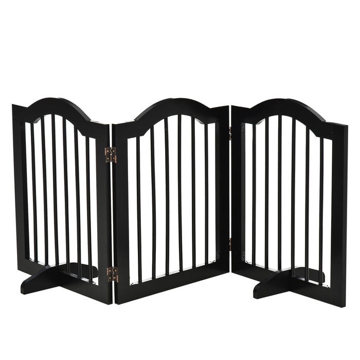 Foldable Wooden Dog Gate with Support Feet - Small Pet Fence Stepover Panel, Freestanding Safety Barrier - Ideal for House, Doorway, Stairs, in Black