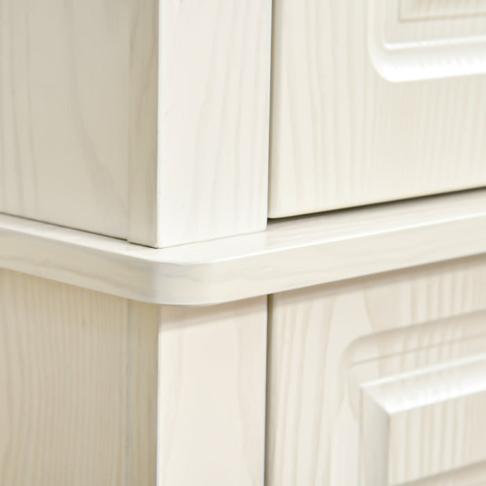 Freestanding 4-Door Kitchen Cupboard - Wide Drawer & Shelving Storage Cabinet, 180cm in White Wood Grain - Ideal for Organizing Living Room Clutter