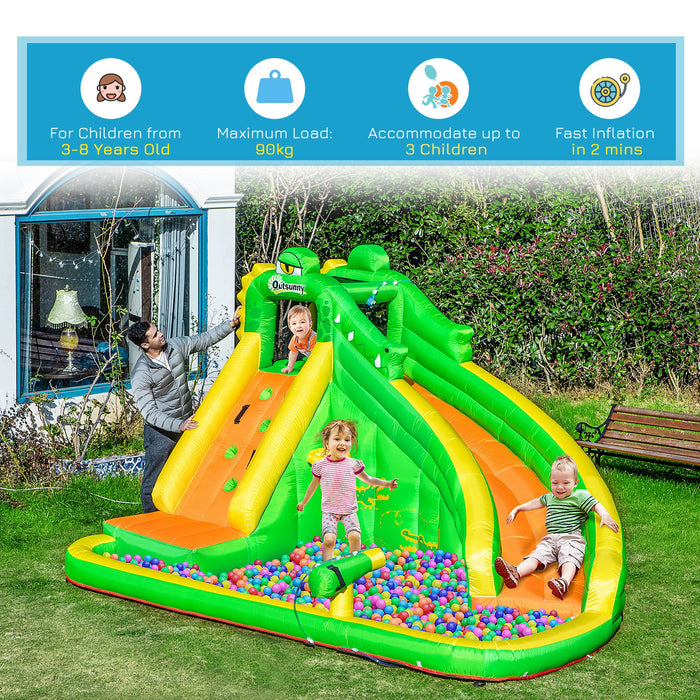 Crocodile-Themed Kids Bouncy Castle - Inflatable Play Structure with Slide, Climbing Wall, Basketball Hoop & Pool - Perfect Outdoor Fun for Children Ages 3-8