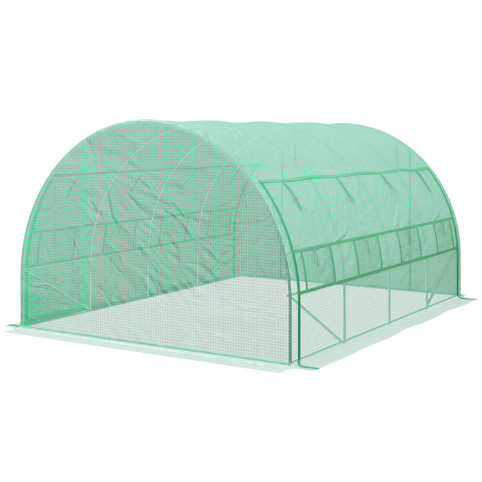 Polytunnel Walk-in Greenhouse - Roll-Up Sidewalls, Zipped Door, 8 Windows, 4x3x2m in Green - Perfect for Gardeners and Year-Round Plant Growth