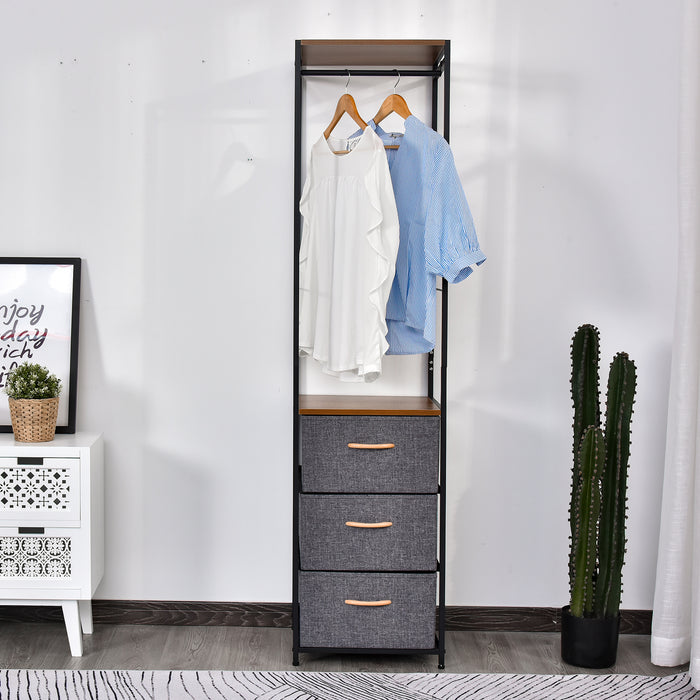 3-Drawer Chest with Coat Rack - Steel Frame & Black Brown Finish for Bedroom or Hallway - Space-Saving Organizational Furniture