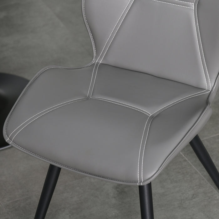 Contrast Stitched PU Leather Dining Chairs - Set of 2 Racing-Style Seats with Steel Legs and Ergonomic Padding - Stylish and Comfortable Home Gray Accent Chairs