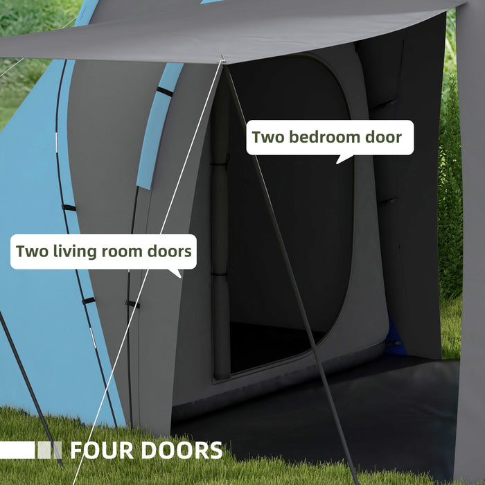 Tunnel Camping Tent with Dual Bedrooms and Central Living Space - 2000mm Waterproof and Portable Shelter for 4-6 People - Ideal for Family Camping and Outdoor Adventures