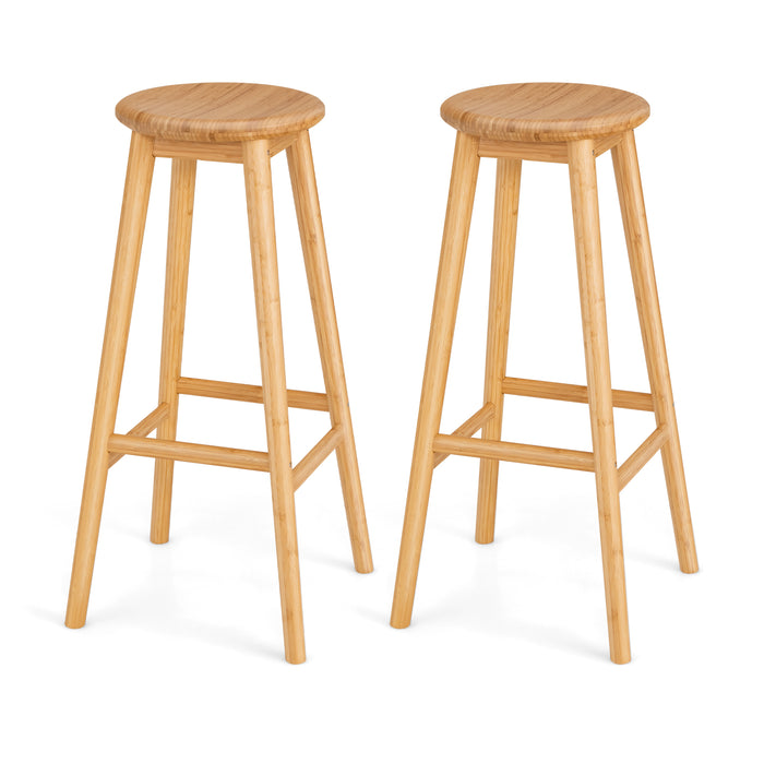 Bamboo Bar Stools Set, 2 Pieces - Natural Aesthetic, Footrest Included - Ideal for Comfortable & Chic Home Bar Seating Solutions